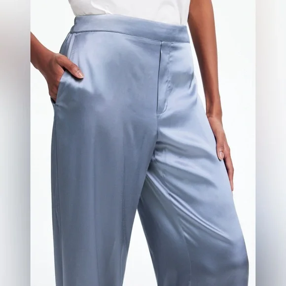 NWOT Madewell Pull-On Straight Pants in Stretch Satin - XS - Silver